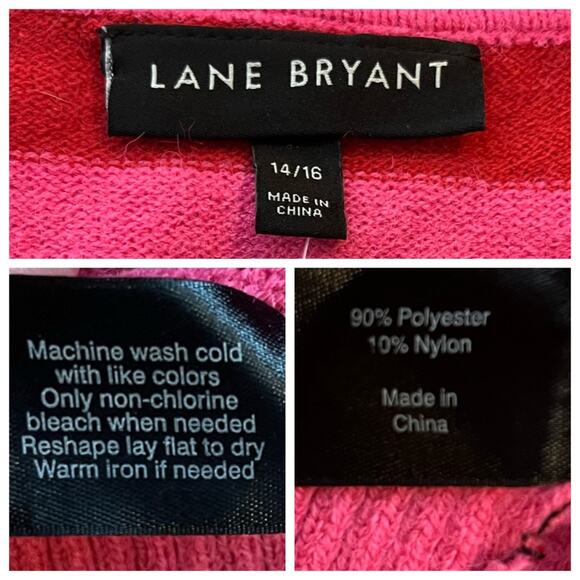 Lane Bryant Sweater V-neck Long Sleeves Pink Red Stripes Women’s Size 14/16 - Picture 10 of 11